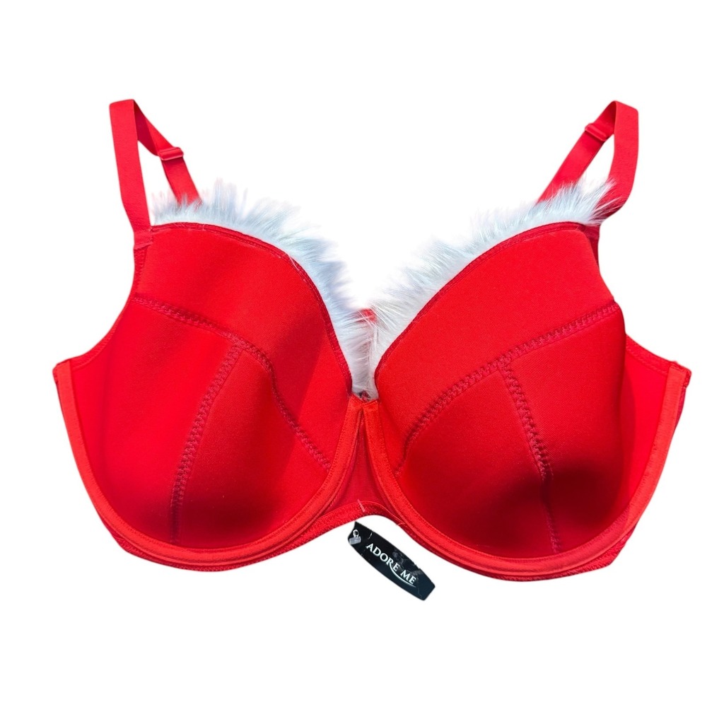 Adore Me Bra Womens Size 38G Red Santa Fur Trim Balconette Padded Underwire